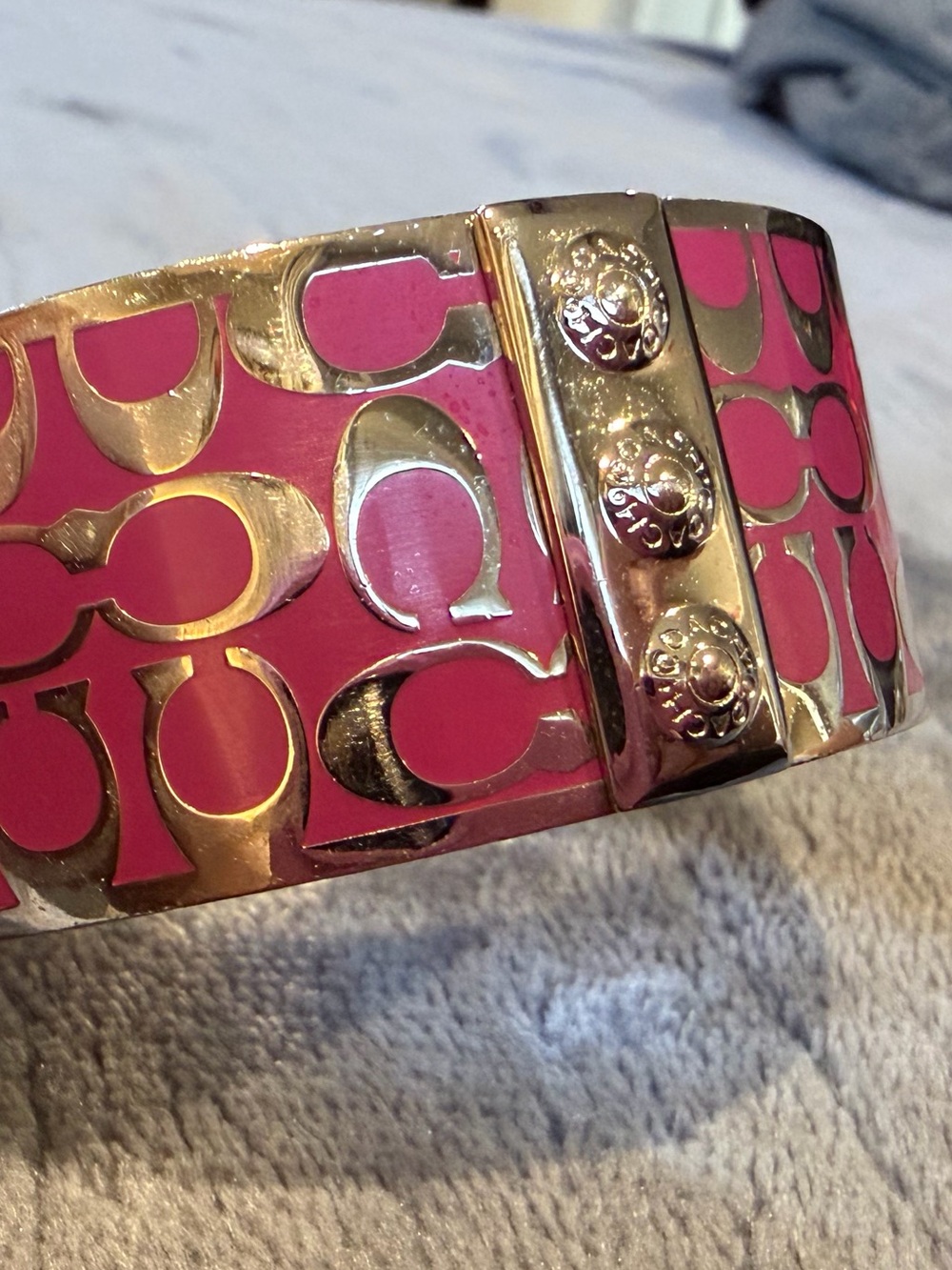 Coach Pink Signature Hinged Bangle Bracelet - Picture 3 of 6